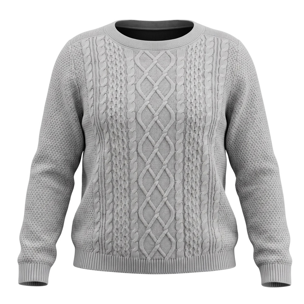 Croft & Barrow Womens Sweater PXL Gray Cable Knit Long Sleeve Crew Neck Pullover